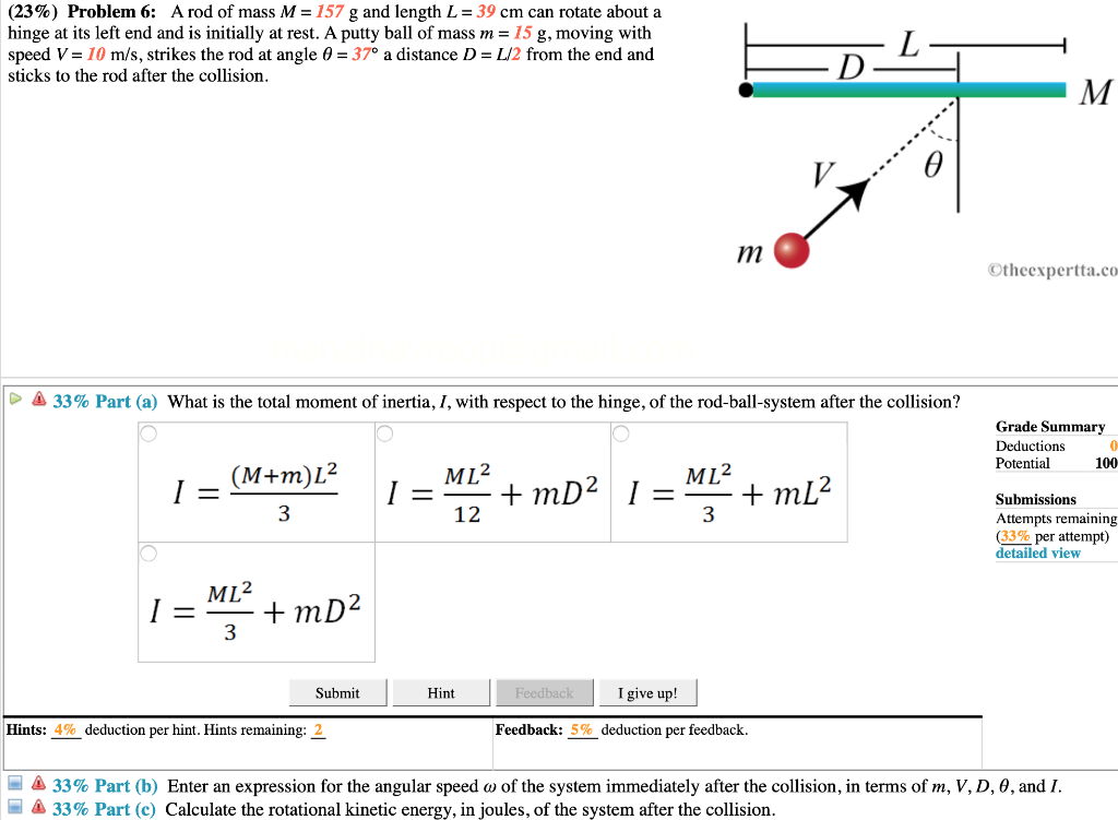 Solved 23 Problem 6 A Rod Of Mass M 157 G And Lengt Chegg Com