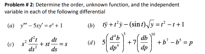Solved Problem # 2: Determine the order, unknown function, | Chegg.com
