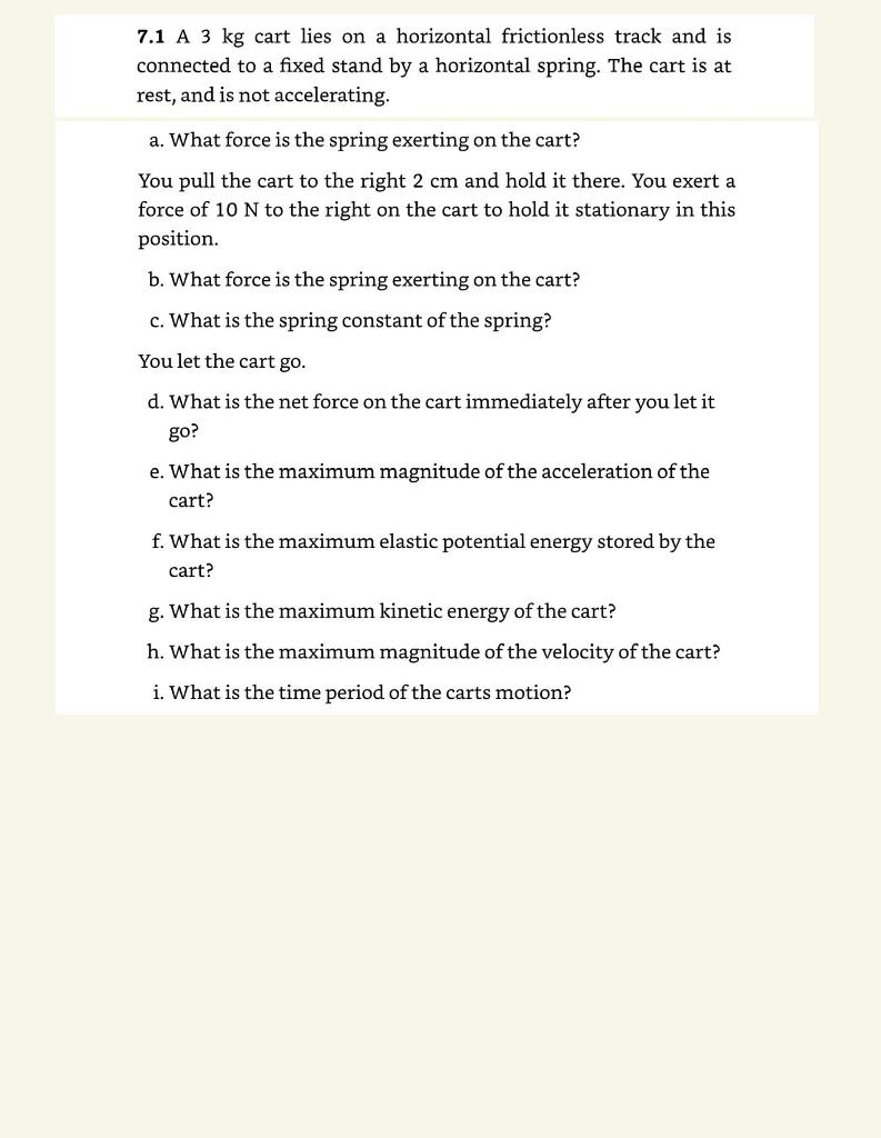 Solved 7.1 A 3 kg cart lies on a horizontal frictionless