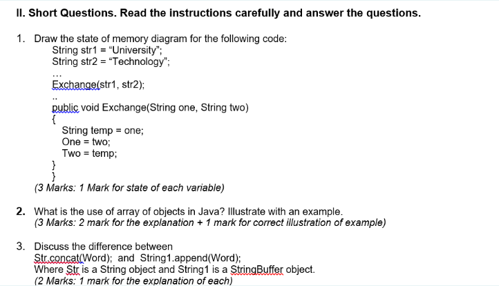 Solved II. Short Questions. Read the instructions carefully | Chegg.com