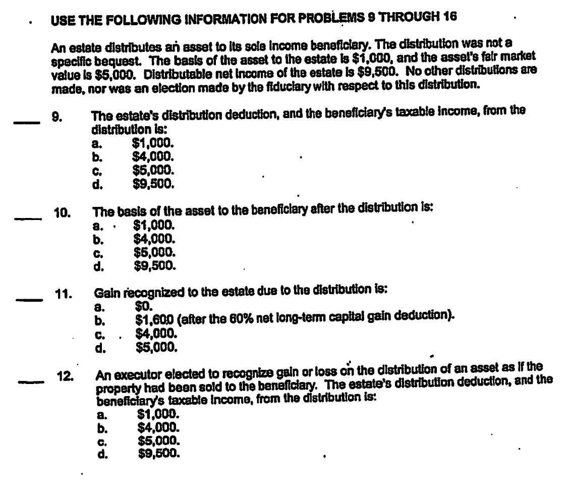 Solved USE THE FOLLOWING INFORMATION FOR PROBLEMS 9 THROUGH | Chegg.com