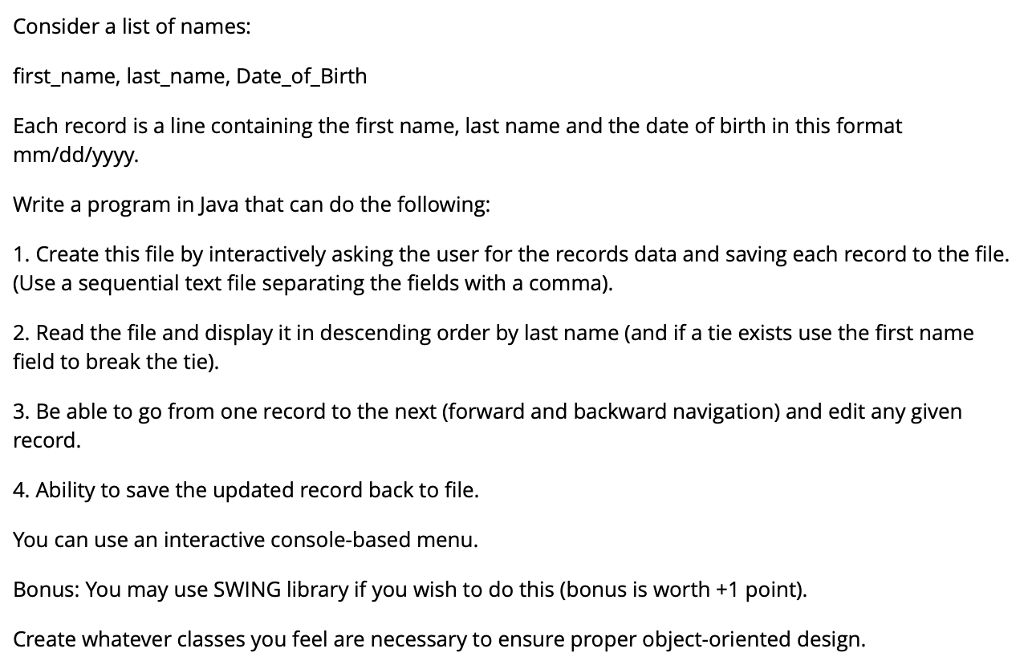 Solved Consider a list of names: first name, last name, | Chegg.com