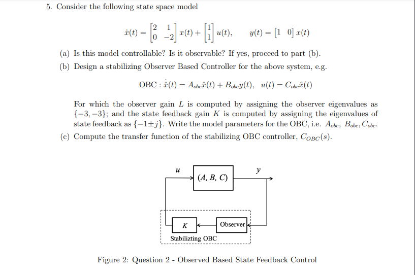 Solved 5. Consider the following state space model | Chegg.com