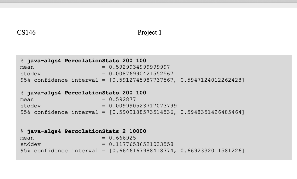 Solved CS146 Project 1 Problem 1. (Percolation.java) 1.