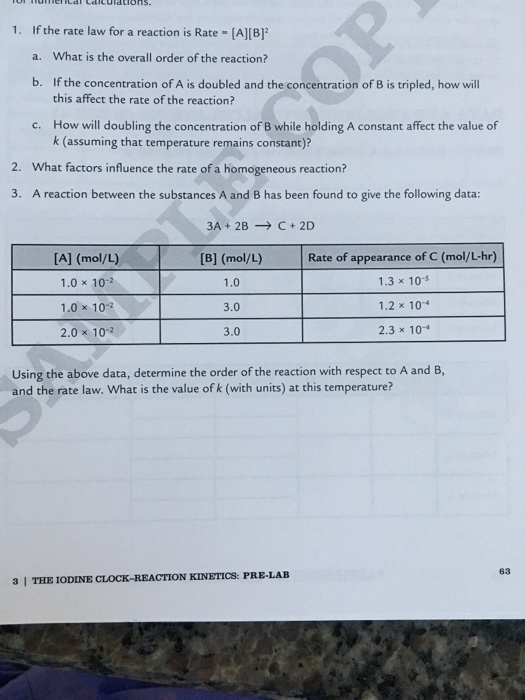 Solved 1. If the rate law for a reaction is Rate [A][B) What | Chegg.com