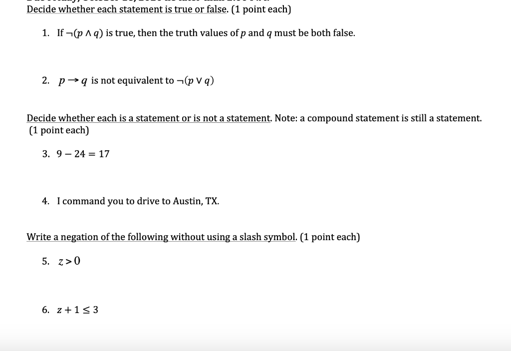 Solved Decide whether each statement is true or false. (1 | Chegg.com