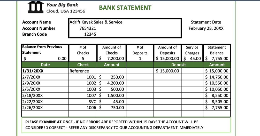 bank statement template excel