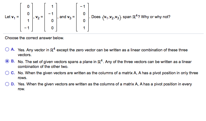 Solved -1 0 Does 0 -1 And V3 0 V1,V2.V3} Span R4? Why Or Why | Chegg.Com