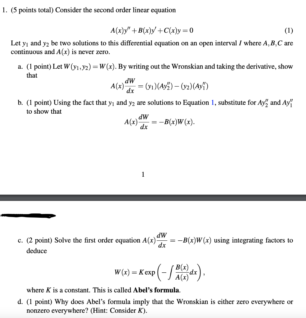 Solved 1. (5 Points Total) Consider The Second Order Linear | Chegg.com