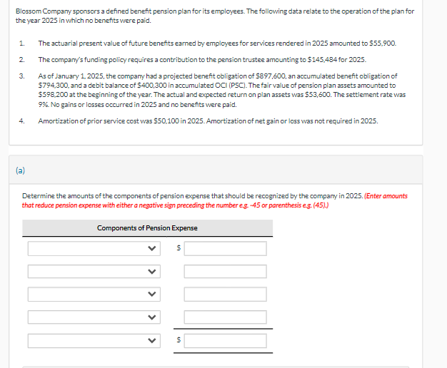 Solved Blossom Company Sponsors A Defined Benefit Pension | Chegg.com
