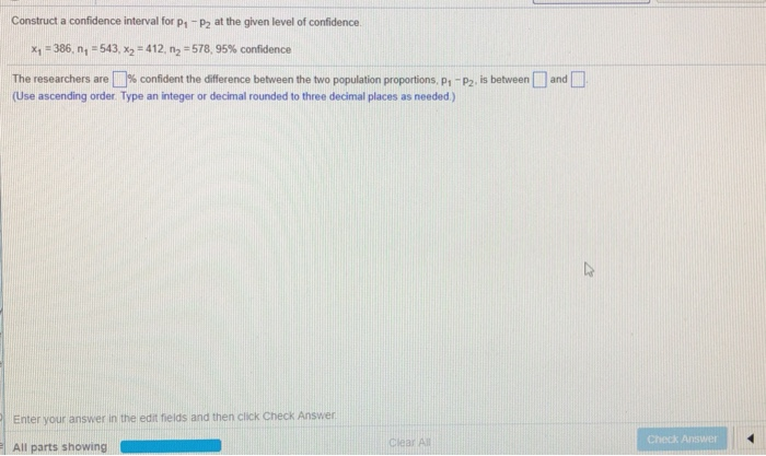 Solved Construct a confidence interval for p1 -P2 at the | Chegg.com