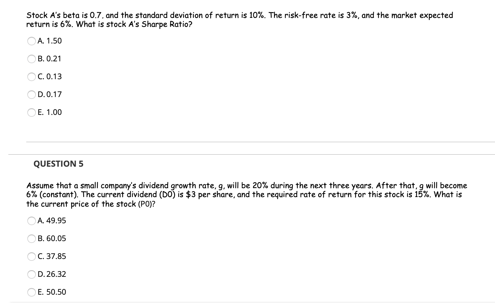 Solved Stock A's beta is 0.7, and the standard deviation of