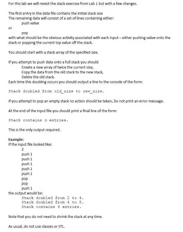 Solved For This Lab We Will Revisit The Stack Exercise From | Chegg.com