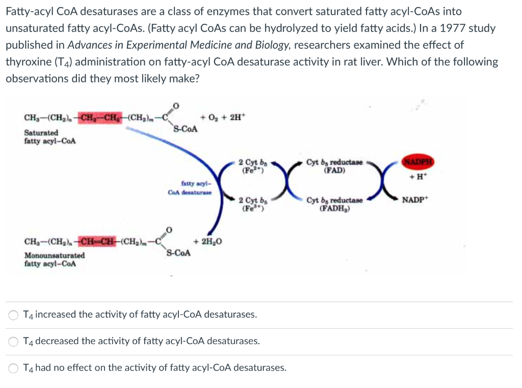 Solved Fattyacyl CoA desaturases are a class of enzymes