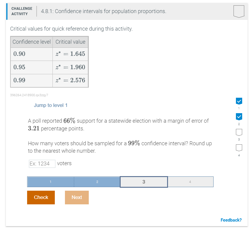 Solved CHALLENGE ACTIVITY 4.8.1: Confidence intervals for | Chegg.com