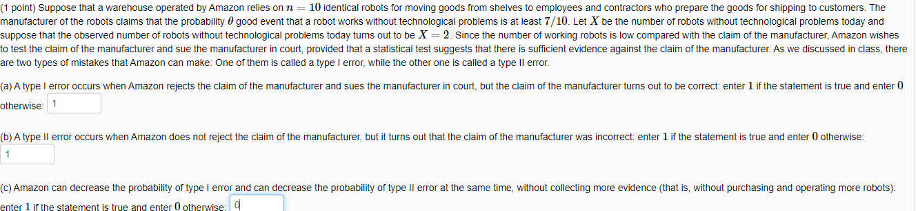 Solved (1 point) Suppose that a warehouse operated by Amazon | Chegg.com