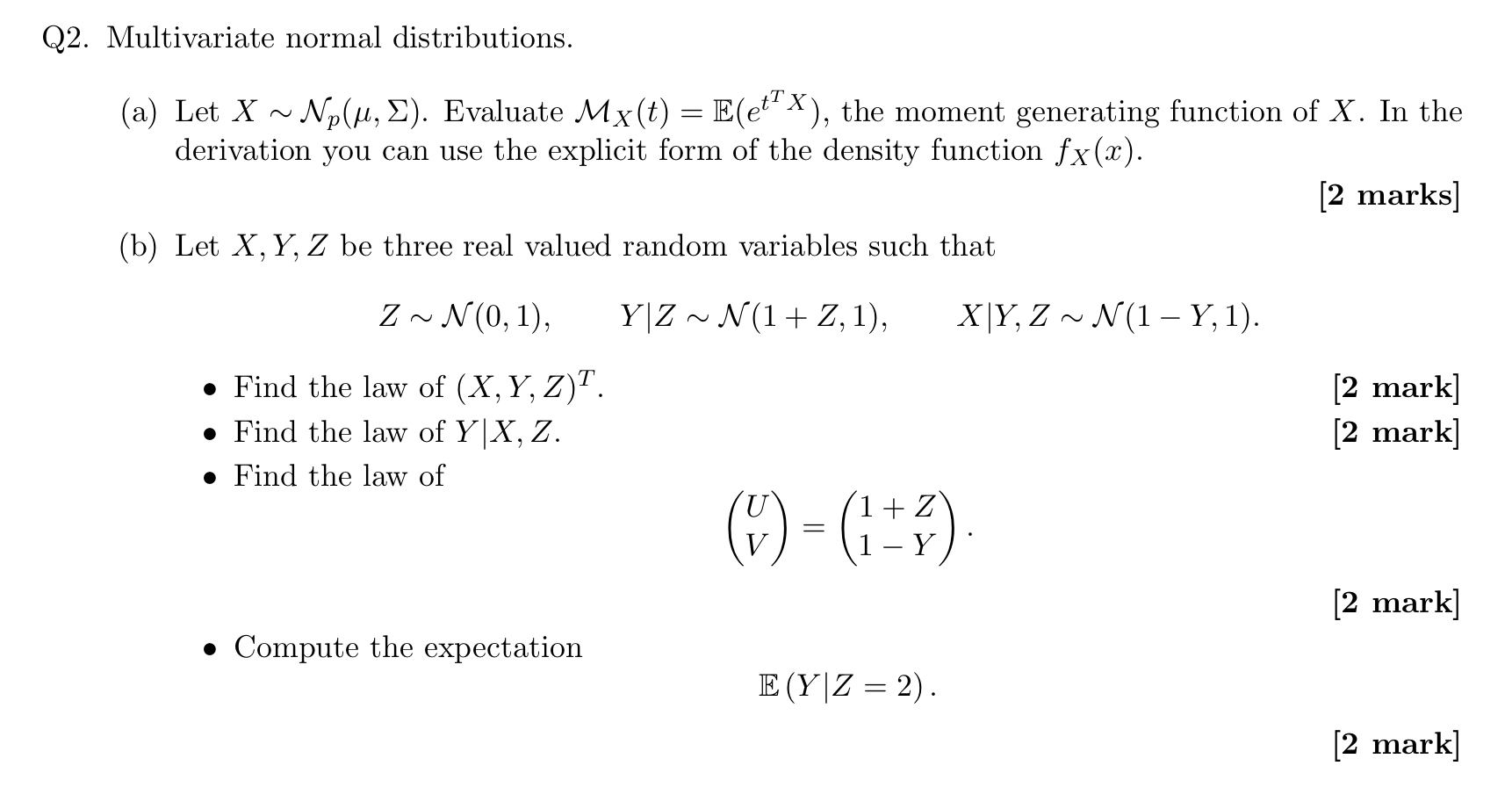 Solved 2 Multivariate Normal Distributions A Let 4253