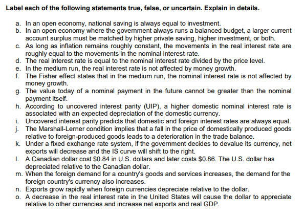 Solved Label each of the following statements true, false, | Chegg.com