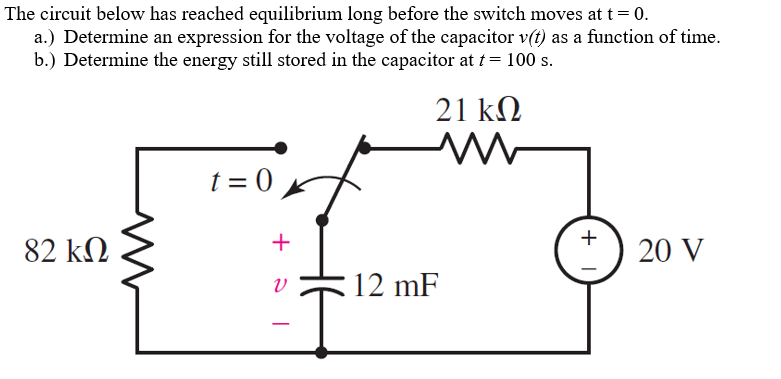 Solved The switch in the circuit below has been open for a | Chegg.com