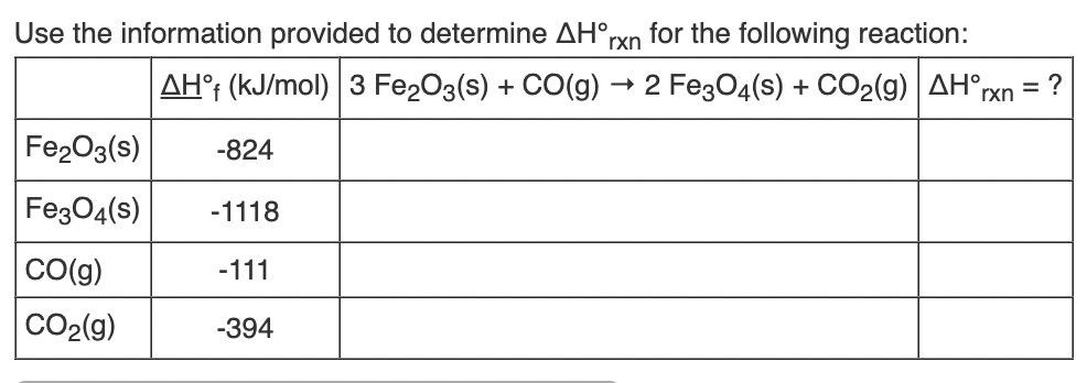 Solved Use the information provided to determine ΔH∘rxn for | Chegg.com
