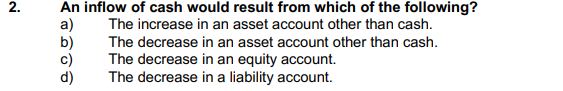 Solved An inflow of cash would result from which of the | Chegg.com