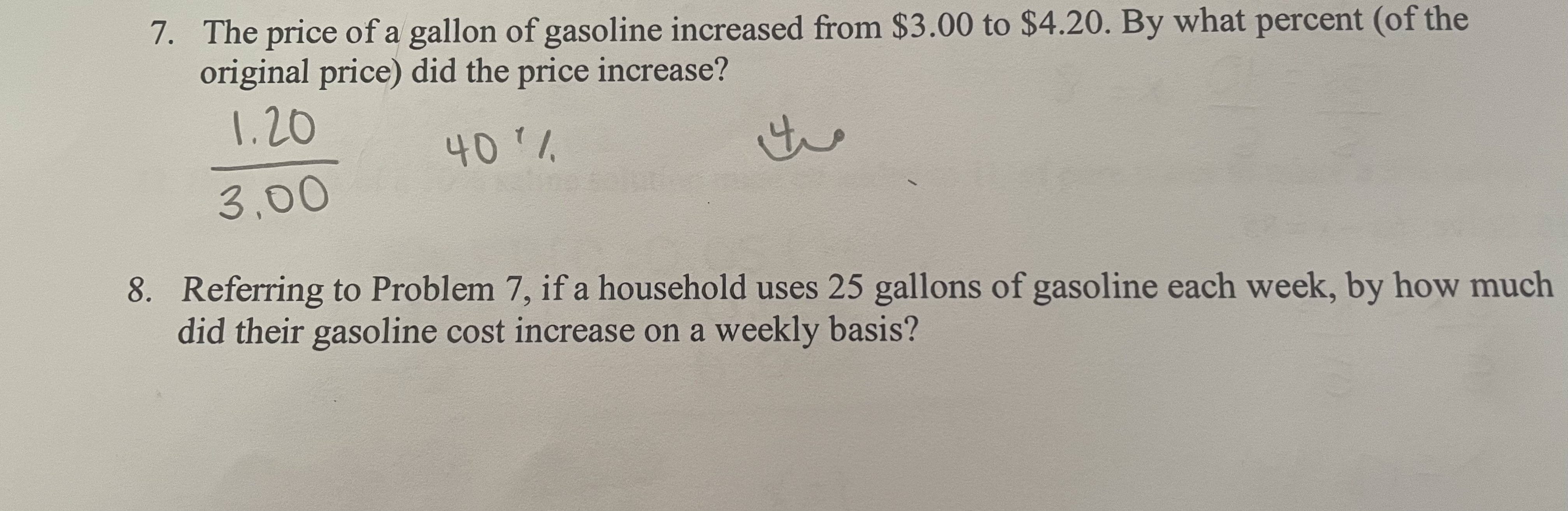 Solved The price of a gallon of gasoline increased from | Chegg.com