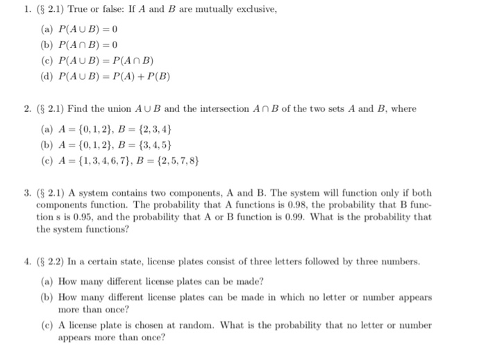 Solved 1, (§ 2.1) True Or False: If A And B Are Mutually | Chegg.com