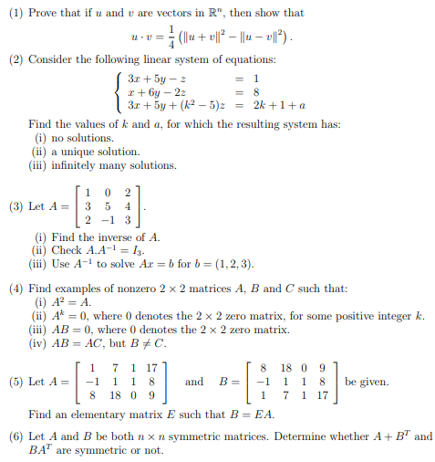 Solved (1) Prove that if u and v are vectors in R", then | Chegg.com