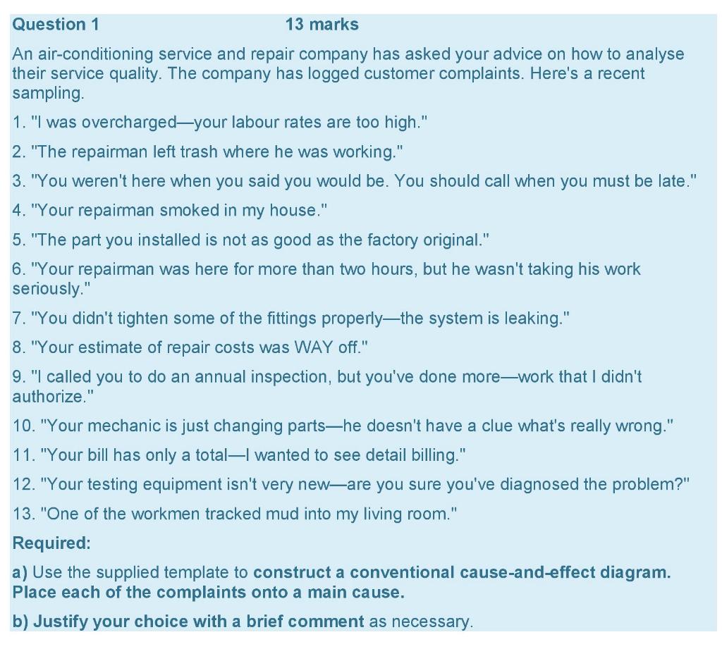 Solved Question 1 13 marks An airconditioning service and