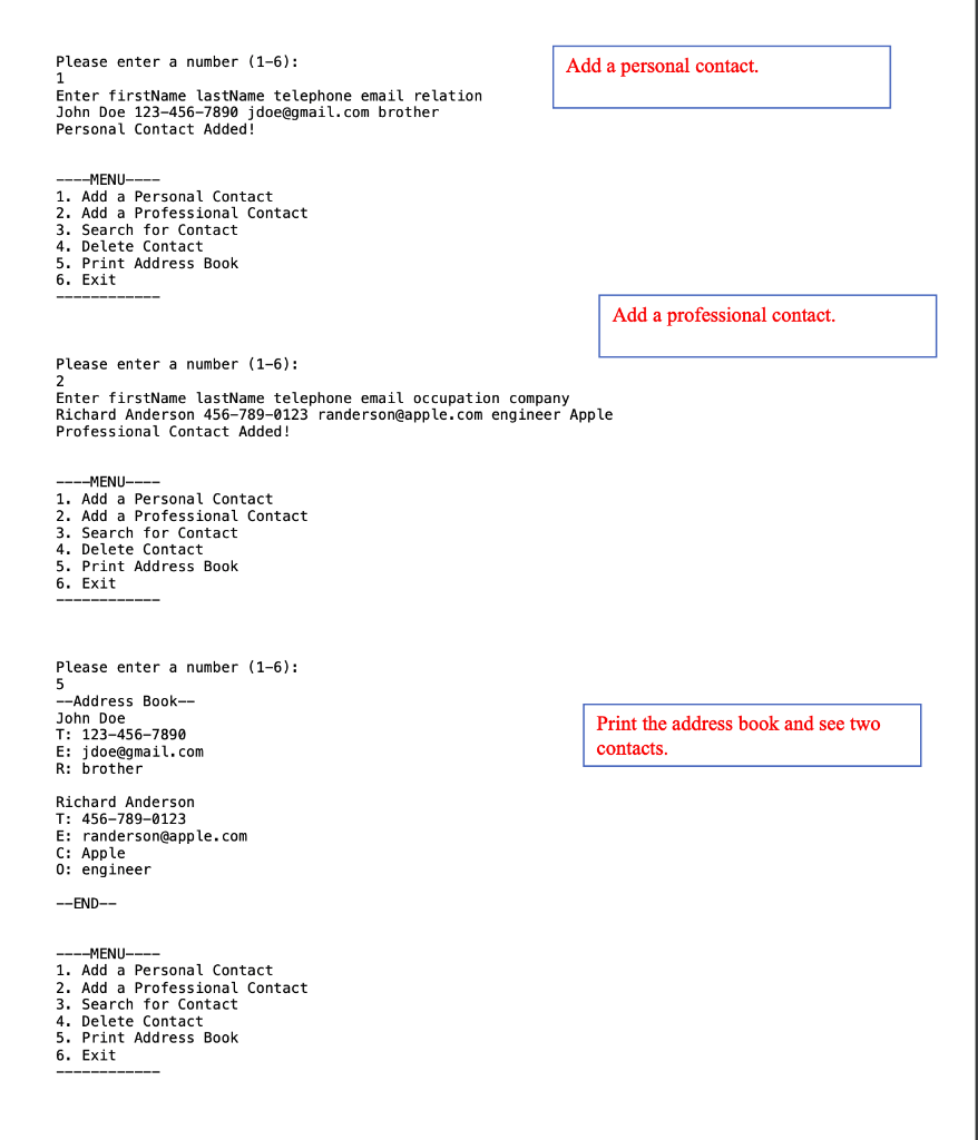 Solved Write an Address Book program in Java 1. Make sure