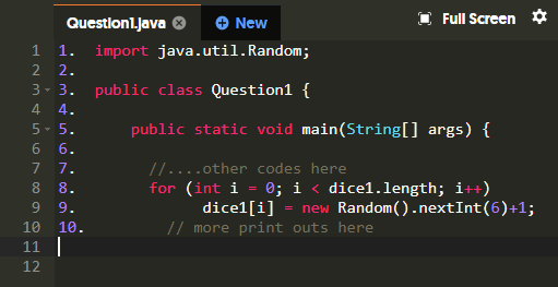 Solved In Java. Create an integer array named dice1 with a | Chegg.com