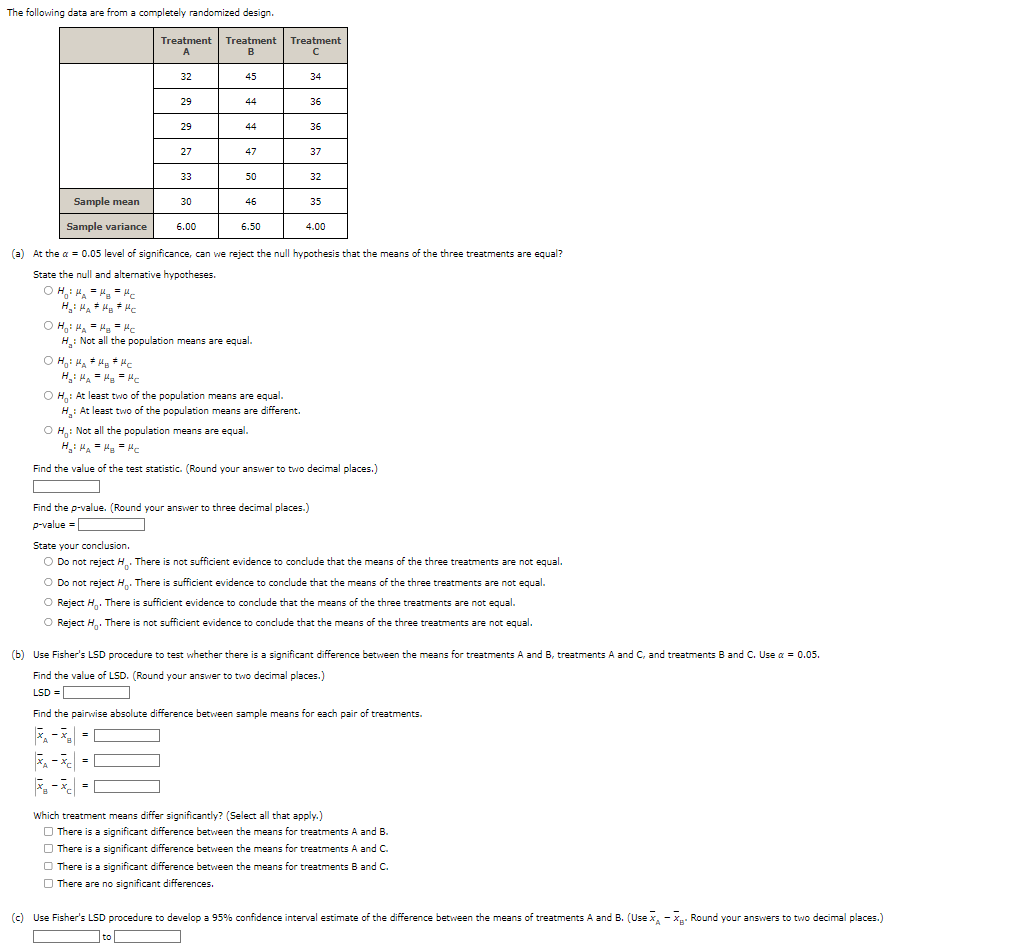 Solved The Following Data Are From A Completely Randomized 