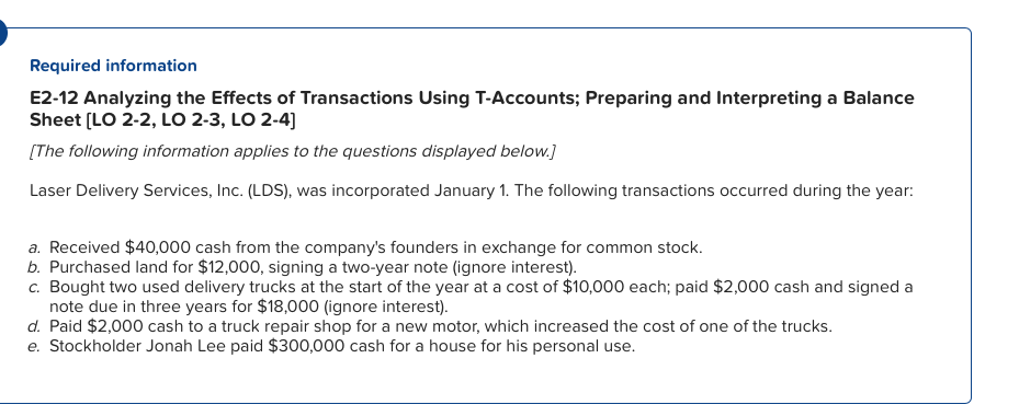 Solved Required information E2-12 Analyzing the Effects of | Chegg.com