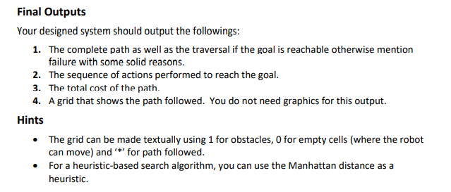 Solved Problem Description Design and implement a robot | Chegg.com
