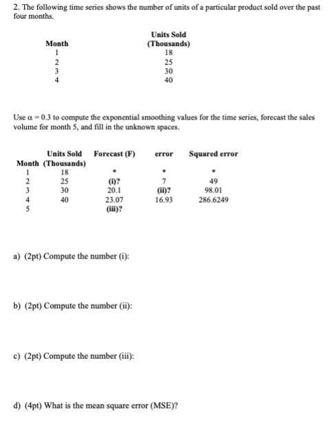 Solved 2. The following time series shows the number of | Chegg.com
