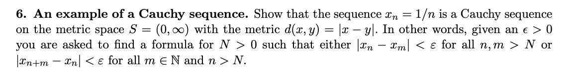 Solved 6. An example of a Cauchy sequence. Show that the | Chegg.com