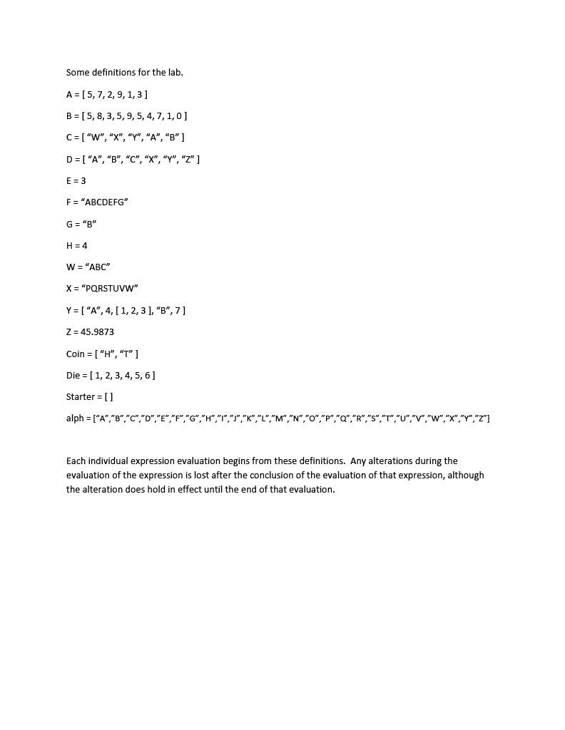 Some Definitions For The Lab A 5 7 2 9 1 3 Chegg Com