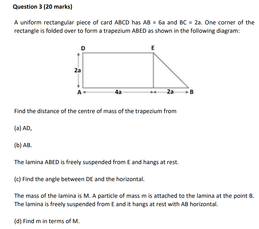 Solved Question 3 (20 Marks) A Uniform Rectangular Piece Of | Chegg.com