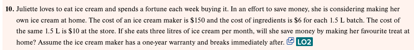 Solved Juliette loves to eat ice cream and spends a fortune | Chegg.com