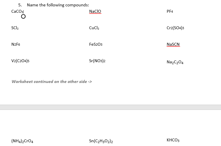 Solved 5. CaCO3 Name the following compounds: Nacio PF4 SCI | Chegg.com