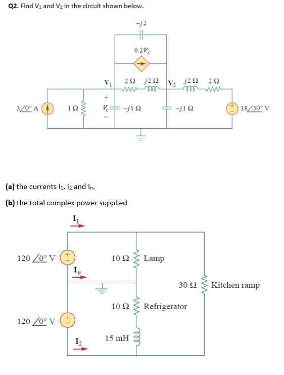Solved Q2. Find V1 and V2 in the circuit shown below. -12 H | Chegg.com