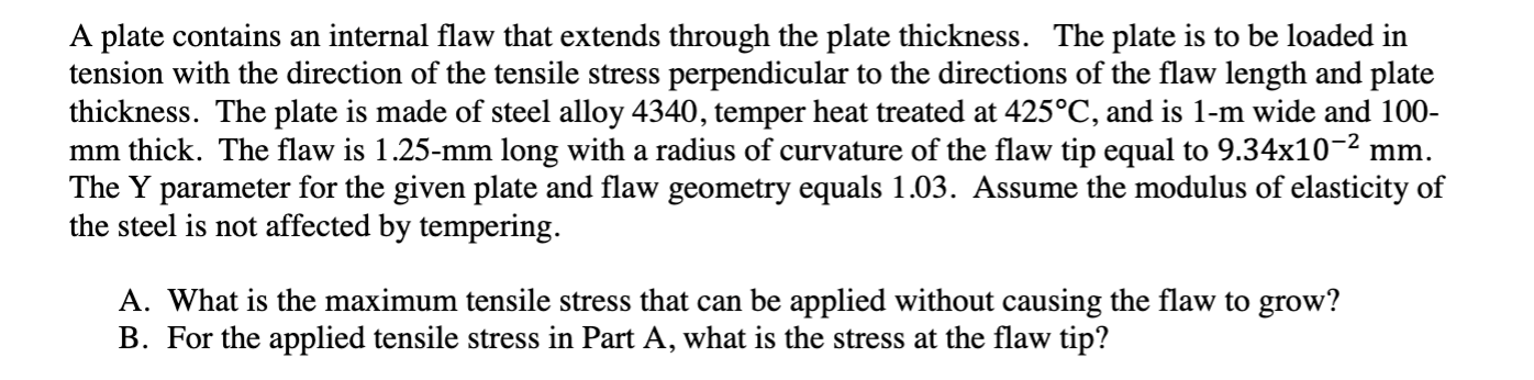 Solved A plate contains an internal flaw that extends | Chegg.com