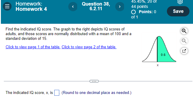 Solved Homework: Homework 4 Question 38, 6.2.11 45.45%, 20 | Chegg.com