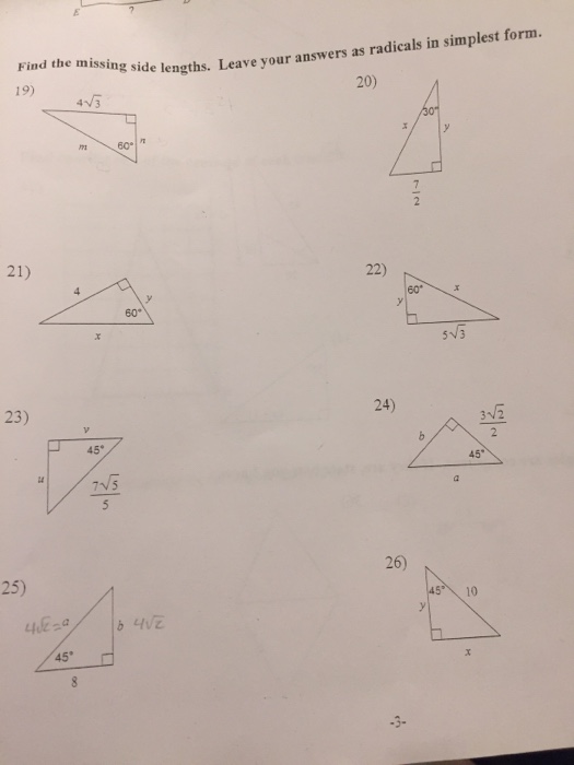 Solved Find the missing 19) 4N ng side lengths. Leave your | Chegg.com