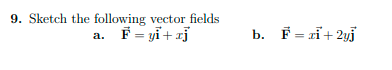 Solved 9. Sketch the following vector fields a. F=yi+xj b. | Chegg.com