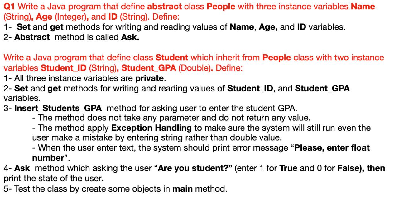 Solved Q1 Write a Java program that define abstract class | Chegg.com