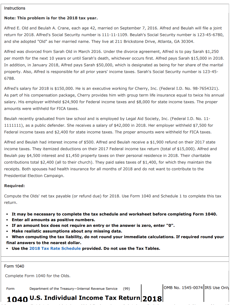 Instructions Note This Problem Is For The 18 Ta Chegg Com