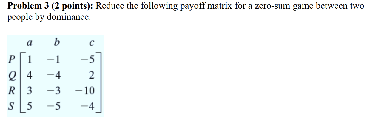Solved Problem 3 ( 2 points): Reduce the following payoff | Chegg.com