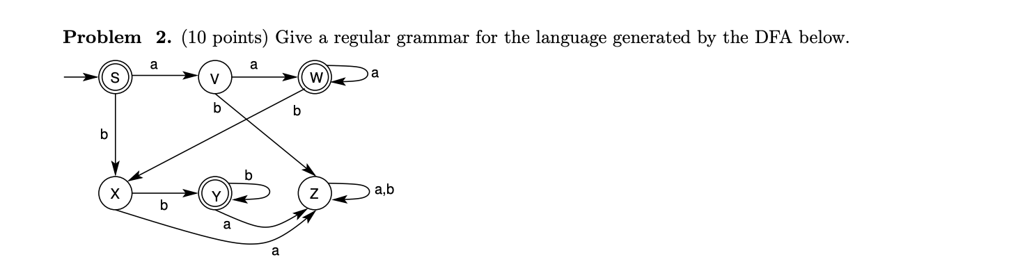 Solved Problem 2. (10 points) Give a regular grammar for the | Chegg.com