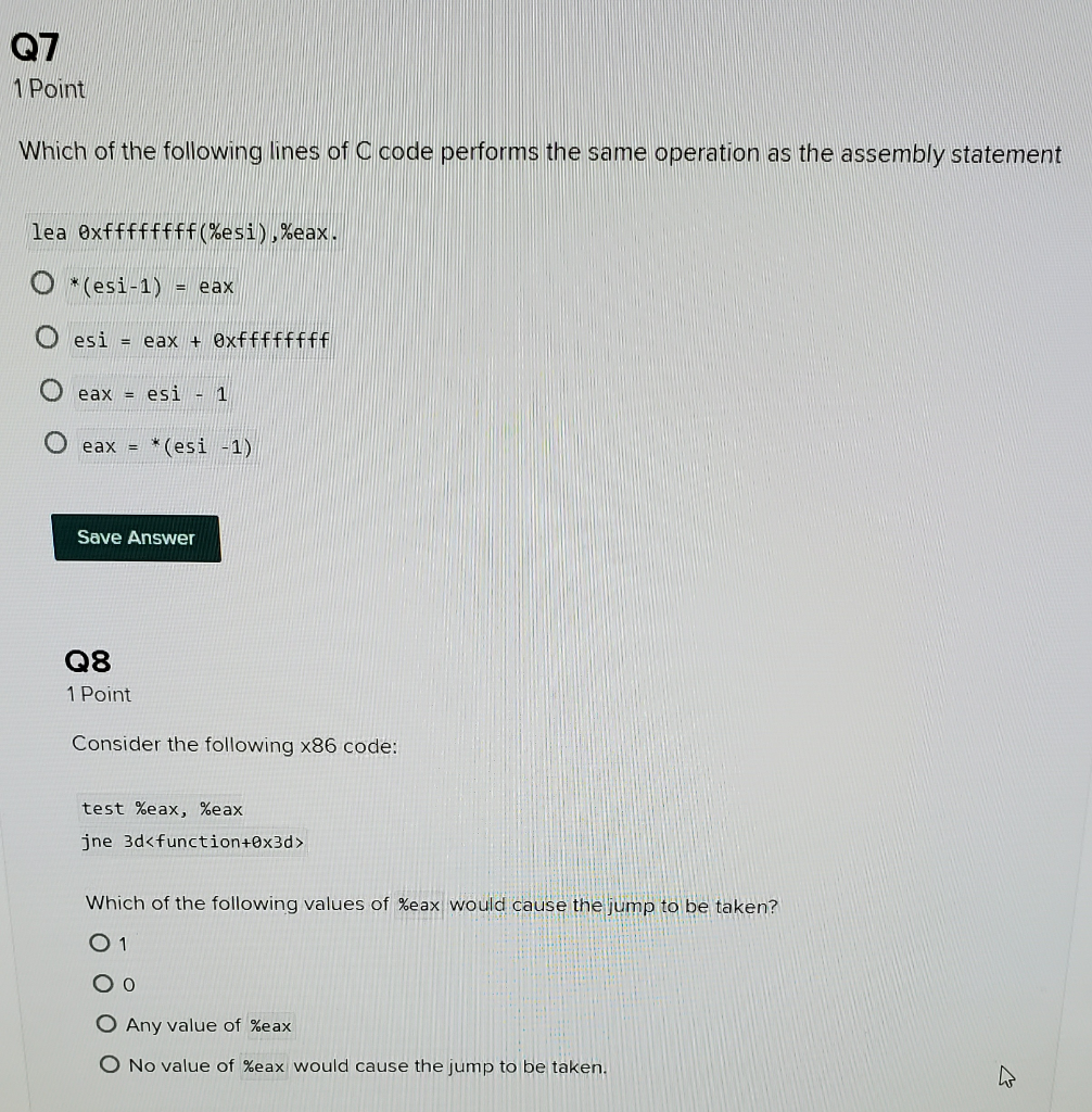 Solved Q7 1 Point Which of the following lines of C code | Chegg.com